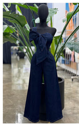 Ribbon Denim Jumpsuit
