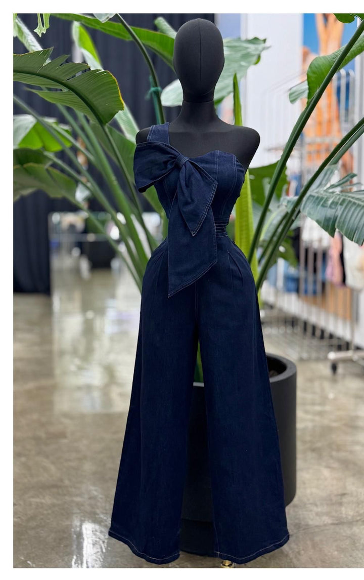 Ribbon Denim Jumpsuit